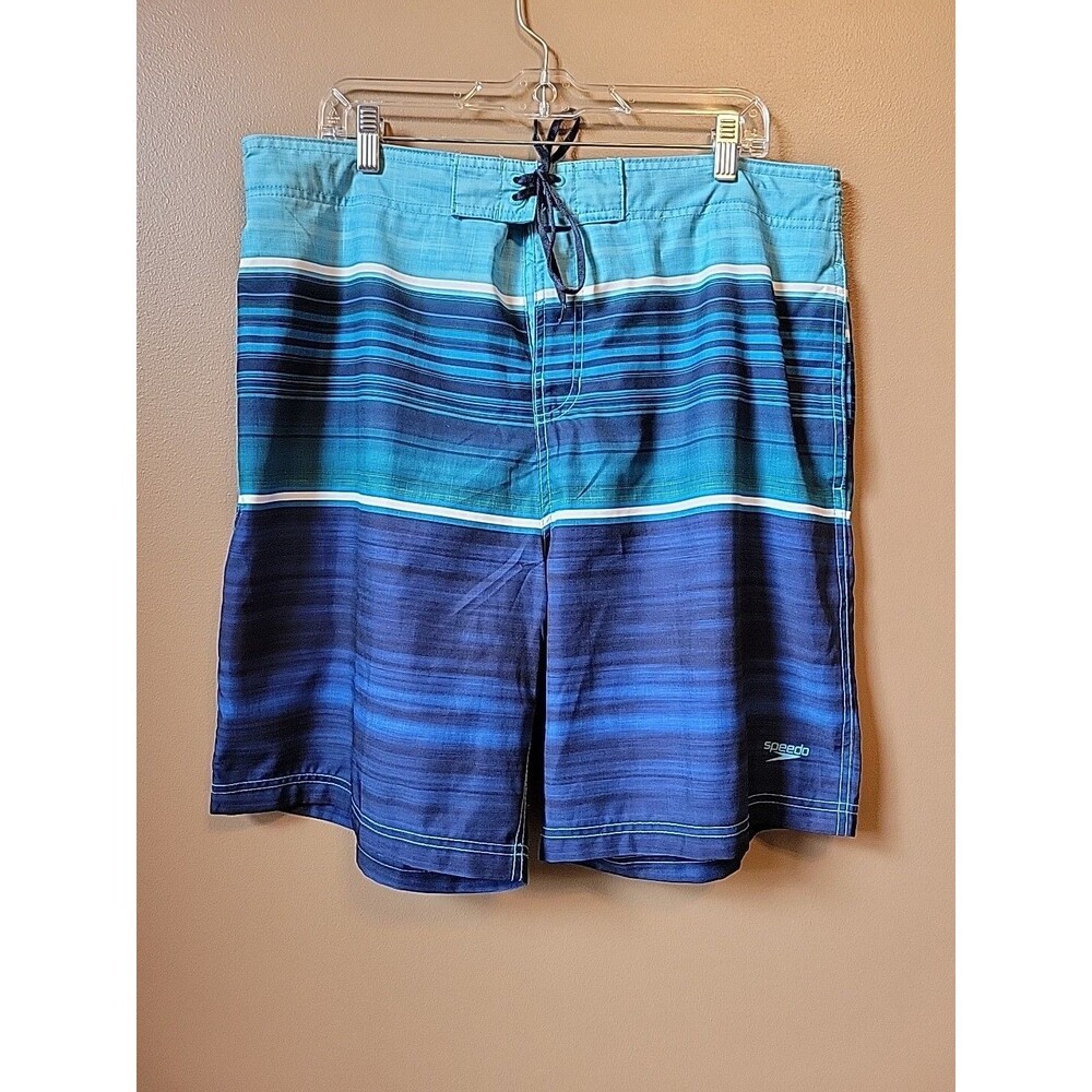 Speedo Blue Striped Men's Swim Trunks w/Comfort Liner | Size XXL (36-38)